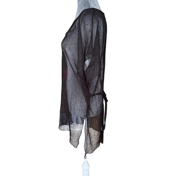 Sheer Black Mesh Tunic Top By Jordan Taylor With V-Neckline & Tie Back Detail Fo - Picture 4 of 6